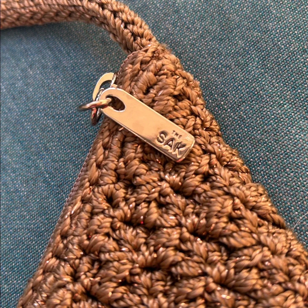 The Sak Vintage Boho Crochet Shoulder Beige Metallic Thread Purse - Picture 14 of 16